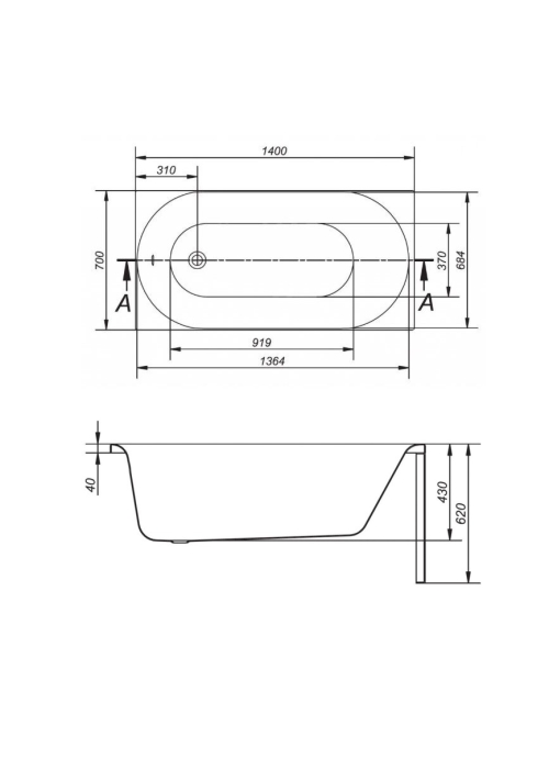 Ванна Cersanit OCTAVIA 170 x 75 прямокутна S301-108