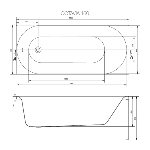 Ванна Cersanit OCTAVIA 160 x 70 прямокутна S301-252