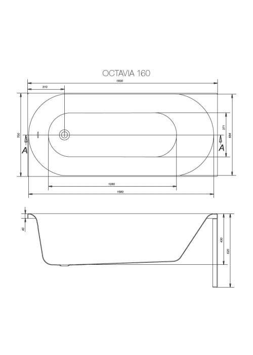 Ванна Cersanit OCTAVIA 160 x 70 прямокутна S301-252