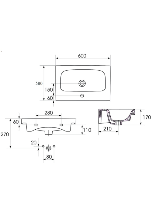 Умывальник мебельный Cersanit MODUO SLIM 60 (CCWF1007772074)