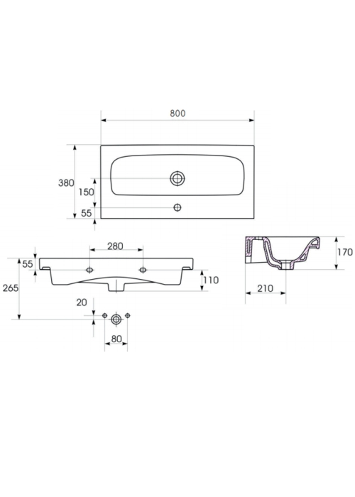 Умывальник мебельный Cersanit MODUO SLIM 80 (CCWF1007792074)