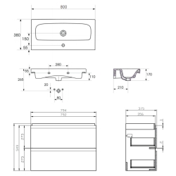 Тумба подвесная Cersanit с умывальником B06 MODUO SLIM 80 (S801-225) белый