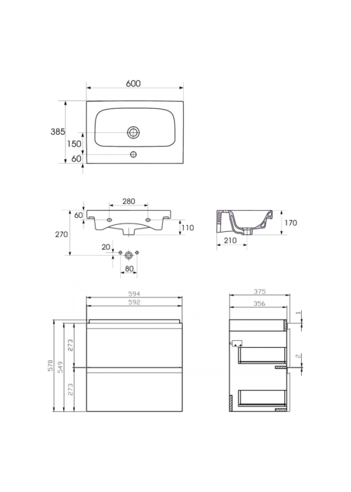 Тумба подвесная Cersanit с умывальником B05 MODUO SLIM 60 (S801-226) серая