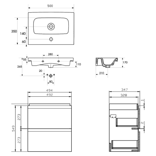 Тумба підвісна Cersanit з умивальником B03 MODUO SLIM 50 (S801-228) сіра