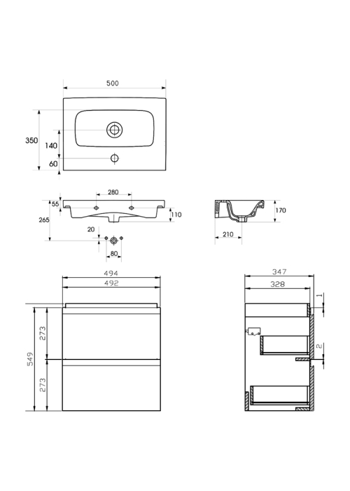 Тумба підвісна Cersanit з умивальником B03 MODUO SLIM 50 (S801-228) сіра