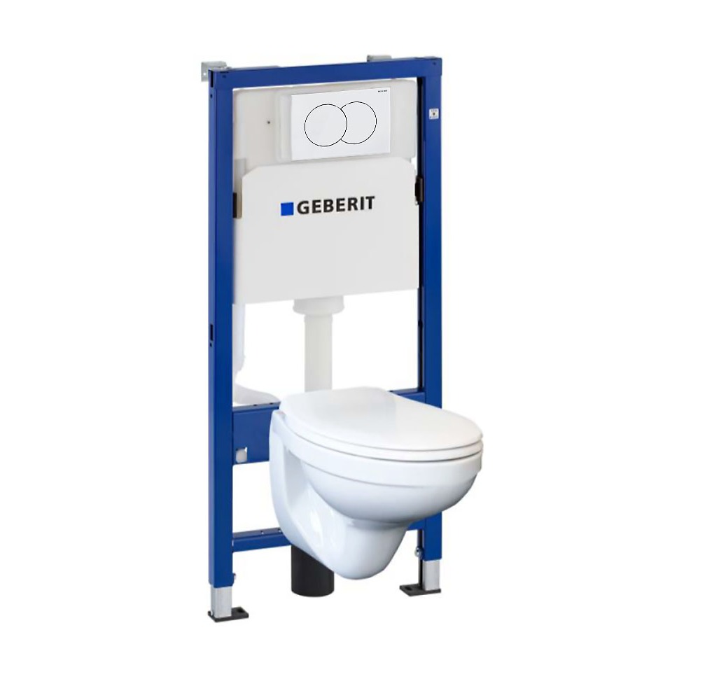 Комплект Інсталяція для унітаза 4 в 1 Duofix Pro 20 Geberit, монт. елемент для підв. унітазу, з бачком прих.монтажу Delta 12см, підв. унітаз Idol з сидінням, змив. клавіша Delta01, біла, 118.315.11.1