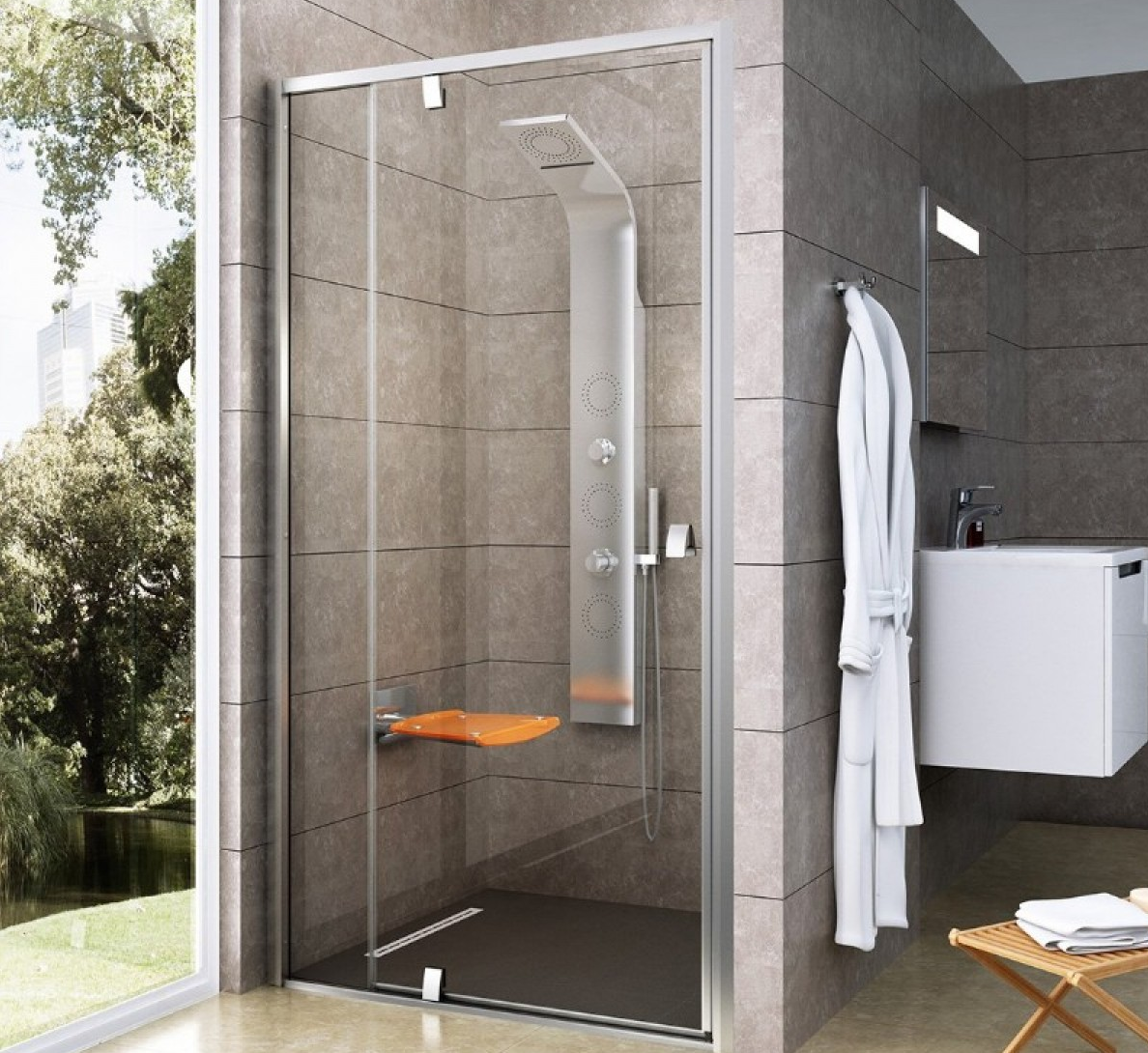 Душові двері Ravak PIVOT PDOP 2 - 120 Transparent, профіль сатин, безпечне скло, 03GG0U00Z1