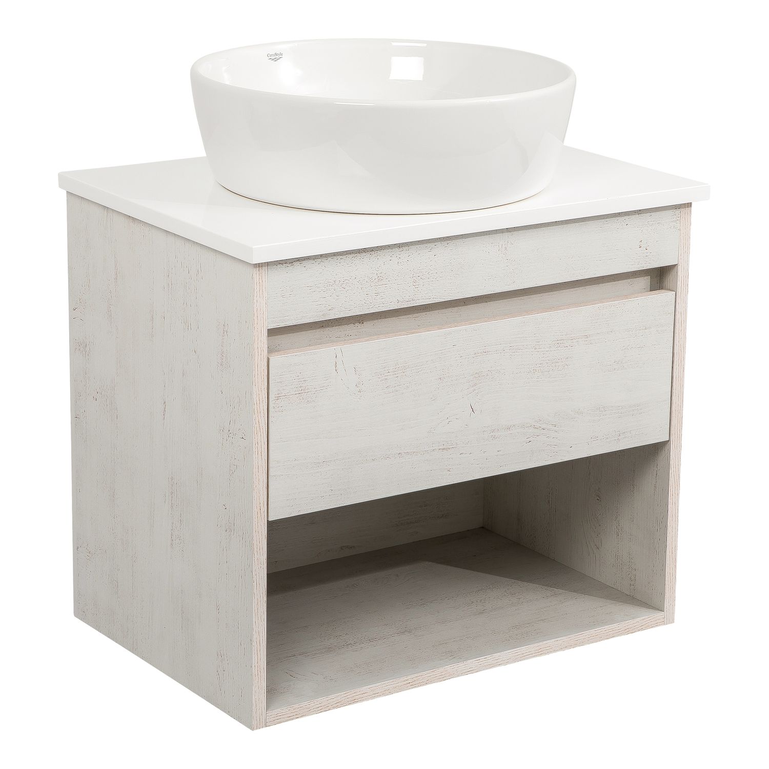 Тумба консольна AQUA RODOS "Shelf" (нордленд) 65 см (1 ящик) зі стільн. Loft-Iron та ум. "Zero" 46 см АР000085172