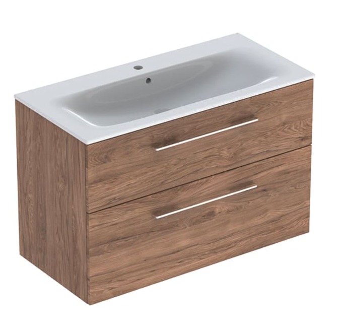 Тумба з раковиною Geberit Selnova Square slim rim 100, темний горіх (501.246.00.1)
