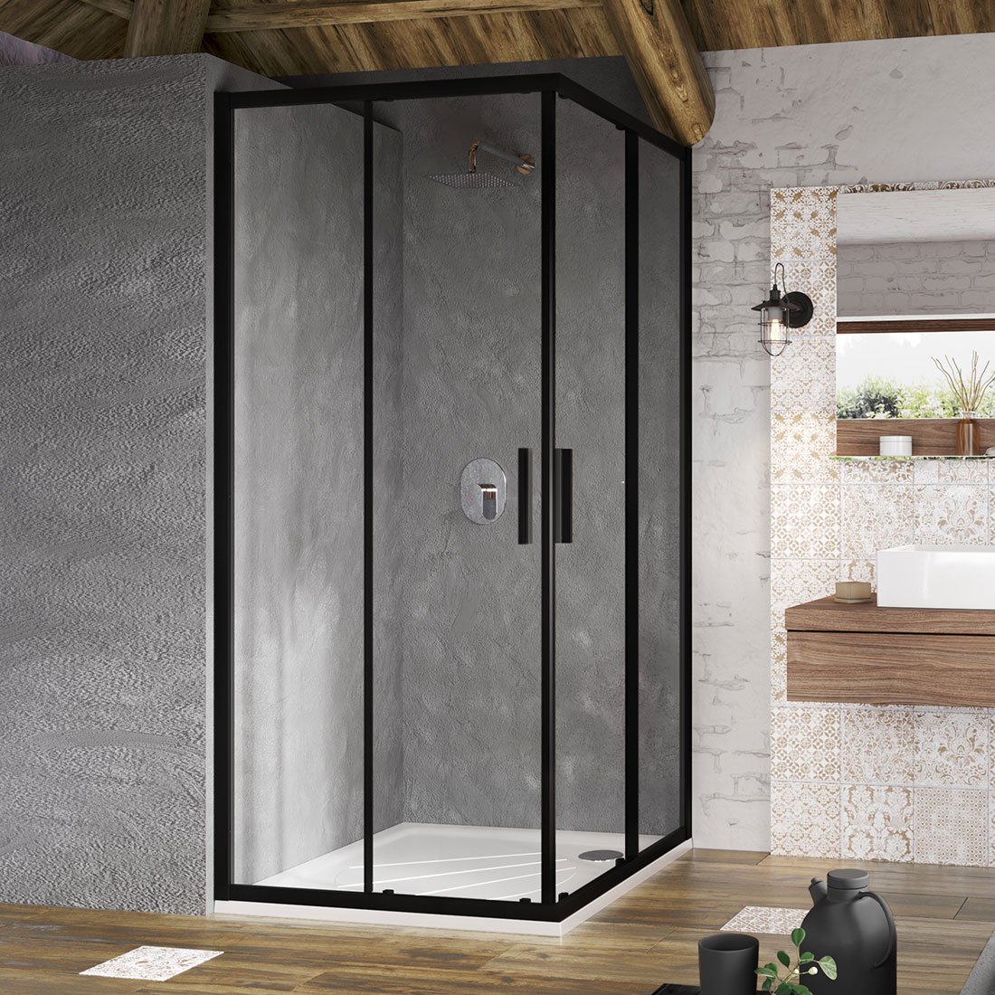 Душова кабіна  квадртана Ravak Blix Slim BLSRV2-90 Чорний TRANSPARENT X1LM70300Z1